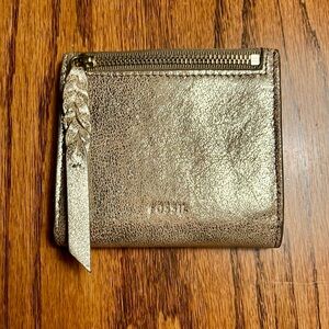 Fossil Gold Wallet Bifold Leather